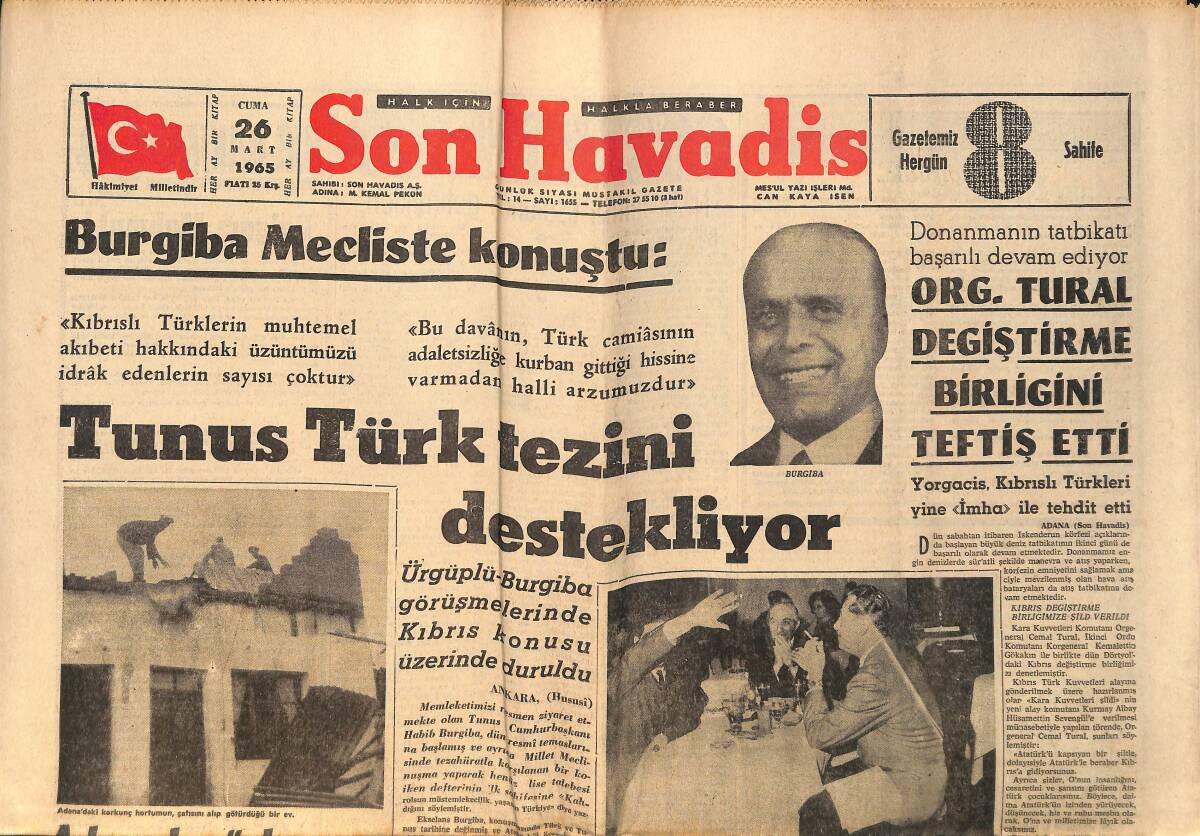 Son Havadis Gazetesi 26 Mart 1965 - Aznavour Artık Evleniyor - Burgiba Mecliste Konuştu GZ158817 - 1