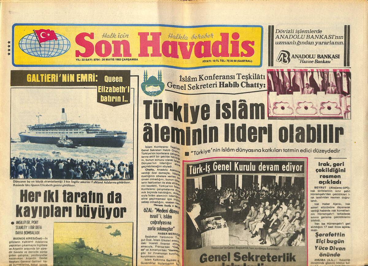 Son Havadis Gazetesi 26 Mayıs 1982 - Türkiye İslam Aleminin Lideri Olabilir - Müjde Ar Ve İlyas Salman Yılın Oyuncusu Seçildiler! GZ145989 - 1