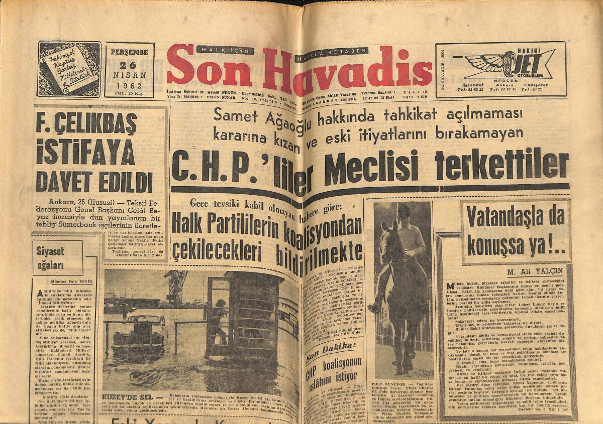 Son Havadis Gazetesi 26 Nisan 1962 - Elizabeth Taylor Hastaneye Kaldırıldı - Romanya İle Yarı Finali Oynuyoruz GZ148791 - 1