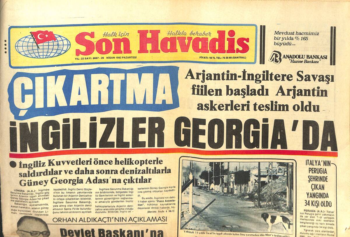 Son Havadis Gazetesi 26 Nisan 1982 - Köln'de Bir Bankamıza Bomba Konuldu - İngilizler Georgia'da GZ142753 - 1