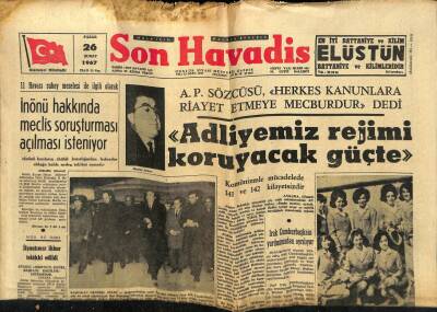 Son Havadis Gazetesi 26 Şubat 1967 - İsmet İnönü Hakkında Meclis Soruşturması Açılması İsteniyor GZ59356 - 1