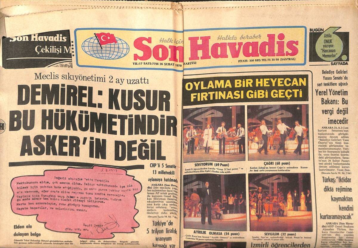 Son Havadis Gazetesi 26 Şubat 1979 - Barış Manço Ve Konuşan Elleri - Esin Afşar Ekranda GZ158857 - 1
