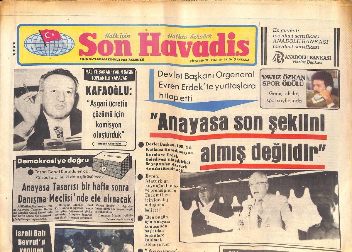 Son Havadis Gazetesi 26 Temmuz 1982 - Farrah Fawcett Reklamlarla Geçiniyor - Flamingo Yolu'nun Aşıkları Lane Ballow İle Senatör Field Nişanlandı GZ143063 - 1