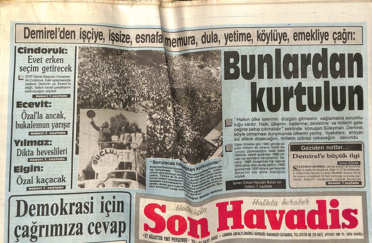 Son Havadis Gazetesi 27 Ağustos 1987 - Konya'da Turistler Poşete Giriyor - Prenses Diana'nın Moda Rüzgarı GZ149752 - 1