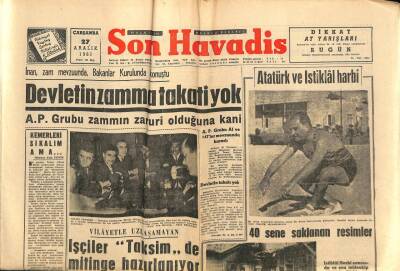 Son Havadis Gazetesi 27 Aralık 1961 - Atatürk Ve İstiklal Harbi - Devletin Zamma Takati Yok GZ102036 - 2