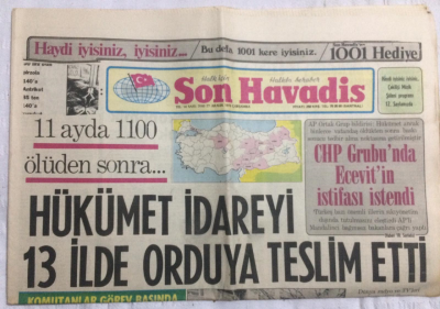 Son Havadis Gazetesi 27 Aralık 1978 - Hükümet İdareyi 13 İlde Orduya Teslim Etti - GZ21318 - 1