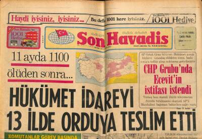 Son Havadis Gazetesi 27 Aralık 1978 - Hükümet İdareyi 13 İlde Orduya Teslim Etti GZ99116 - 1