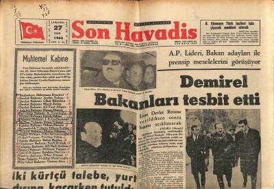 Son Havadis Gazetesi 27 Ekim 1965 - Demirel Bakanları Tesbit Etti - Hüseyin Uslubaş , TİPten İstifa Etti GZ121010 - 1