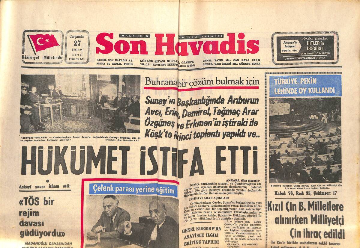 Son Havadis Gazetesi 27 Ekim 1971 - Ajda Pekkan , Vergi Borcunu Ödedikten Sonra Amerika'ya Gidebildi GZ142893 - 1