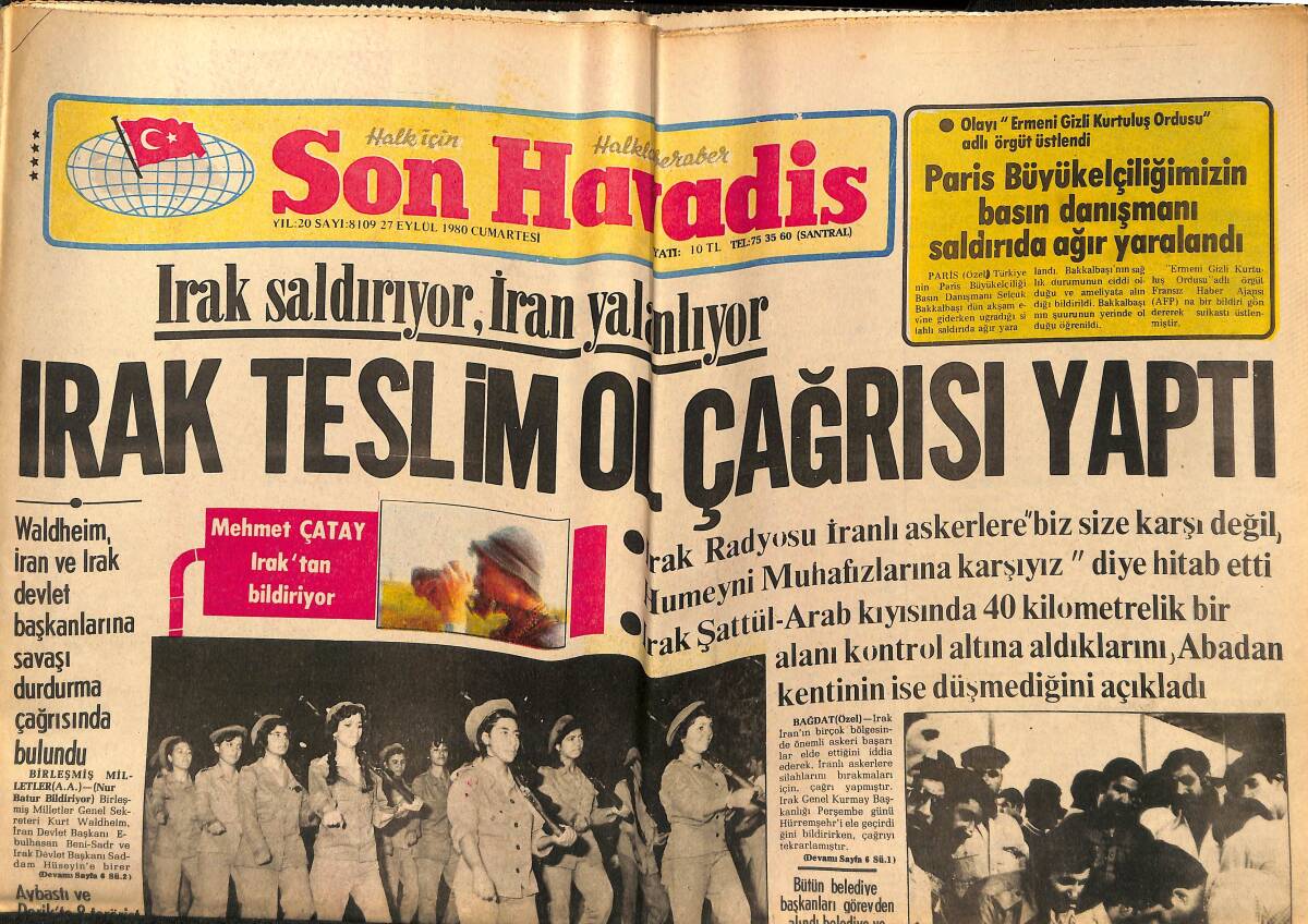 Son Havadis Gazetesi 27 Eylül 1980 - Irak Saldırıyor, İran Yalanlıyor - Meral Gökçe İlk Defa Almanya'da Sahneye Çıkacak GZ149760 - 1