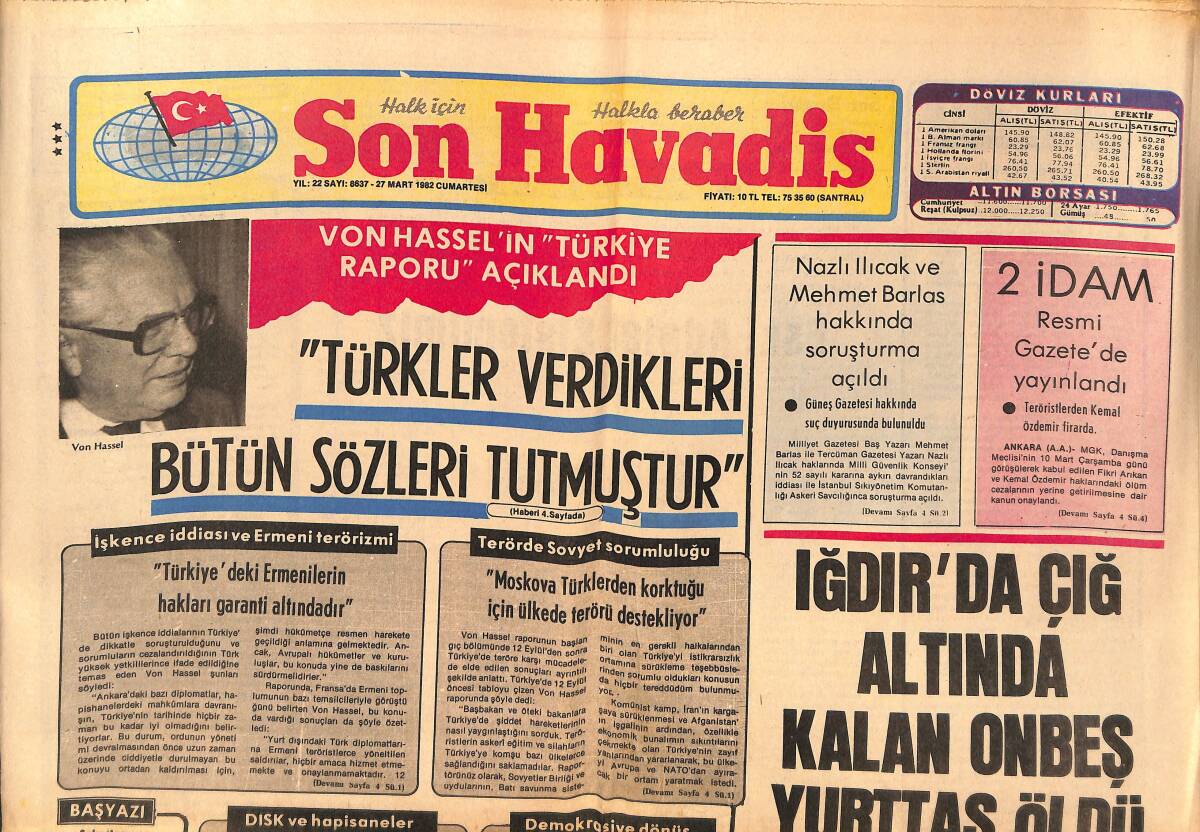 Son Havadis Gazetesi 27 Mart 1982 - Iğdır'da Çığ Altında Kalan 15 Yurttaş Öldü - Gezgin , Seramikçi Bodur'u Kutladı GZ149441 - 1
