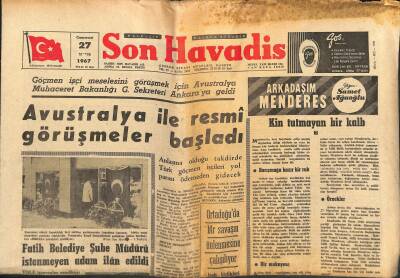 Son Havadis Gazetesi 27 Mayıs 1967 - Fatih Belediye Şube Müdürü İstenmeyen Adam İlân Edildi - Avustralya İle Resmî Görüşmeler Başladı GZ121034 - 1
