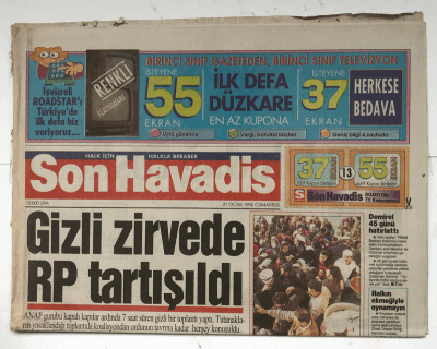 Son Havadis Gazetesi 27 Ocak 1996 - Gizli Zirvede RP Tartışıldı GZ5524 - 2