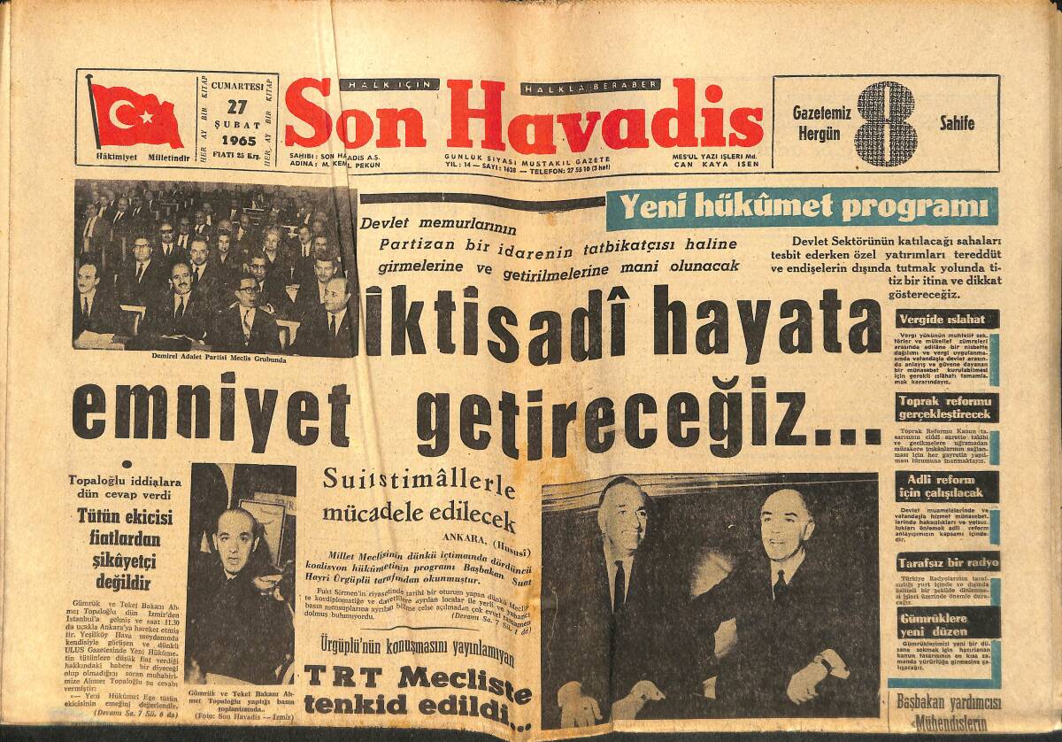 Son Havadis Gazetesi 27 Şubat 1965 - Liz Taylor İntihar Mı Etmek İstiyor ? - Atina İle Lefkoşe Arasında İhtilaf GZ158661 - 1