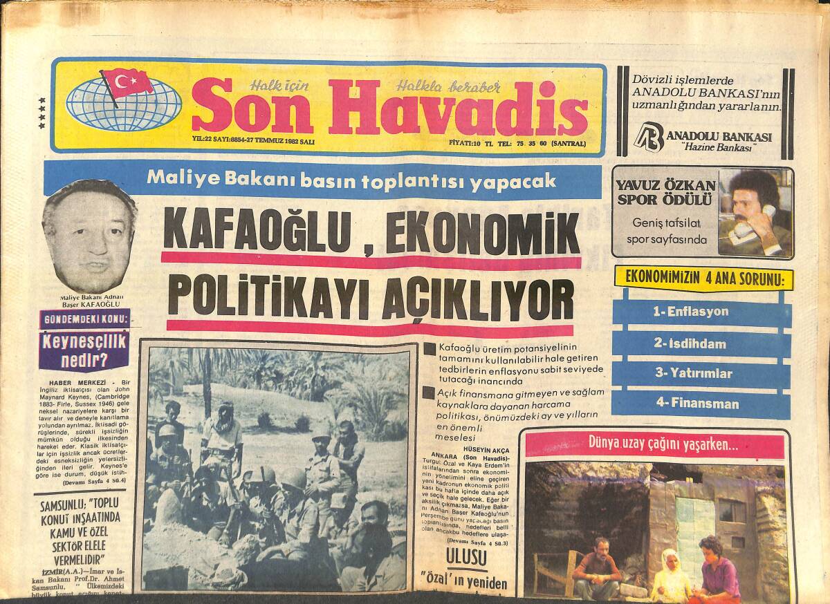 Son Havadis Gazetesi 27 Temmuz 1982 - İran-Irak Savaşında İnsiyatif Irak'a Geçti - Yavuz Özkan Spor Ödülü - ABD'nin Acil Müdahale Gücü Yenileniyor GZ143058 - 1