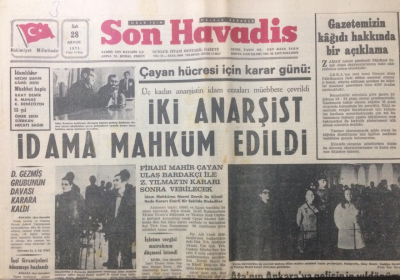 Son Havadis Gazetesi 28 Aralık 1971 - İki Anarşist İdama Mahküm Edildi - GZ12821 - 1