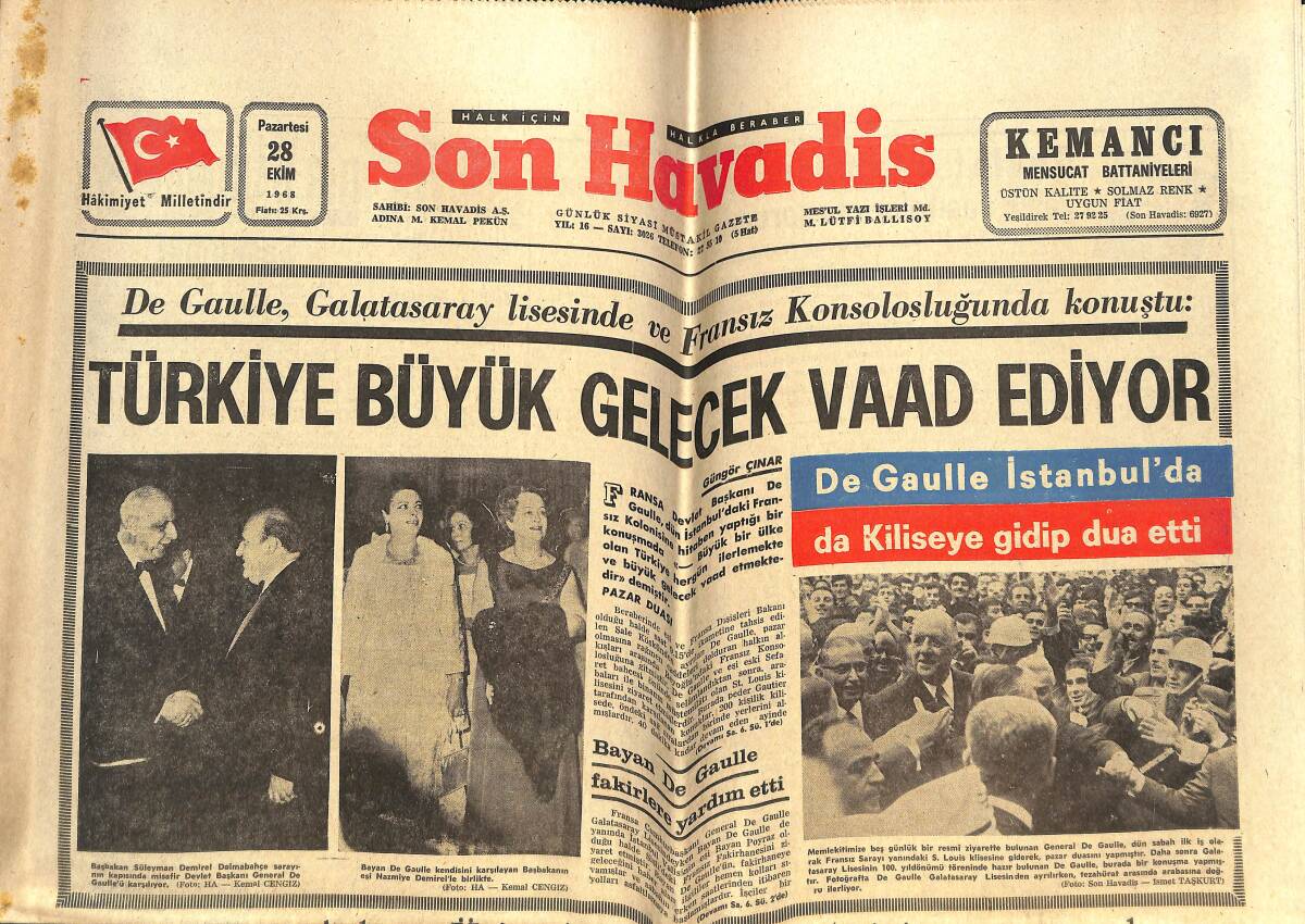 Son Havadis Gazetesi 28 Ekim 1968 - Süveyş'teki Mısır Petrol Tasfiyehaneleri Yanıyor - Türkiye Büyük Gelecek Vaad Ediyor GZ143417 - 1