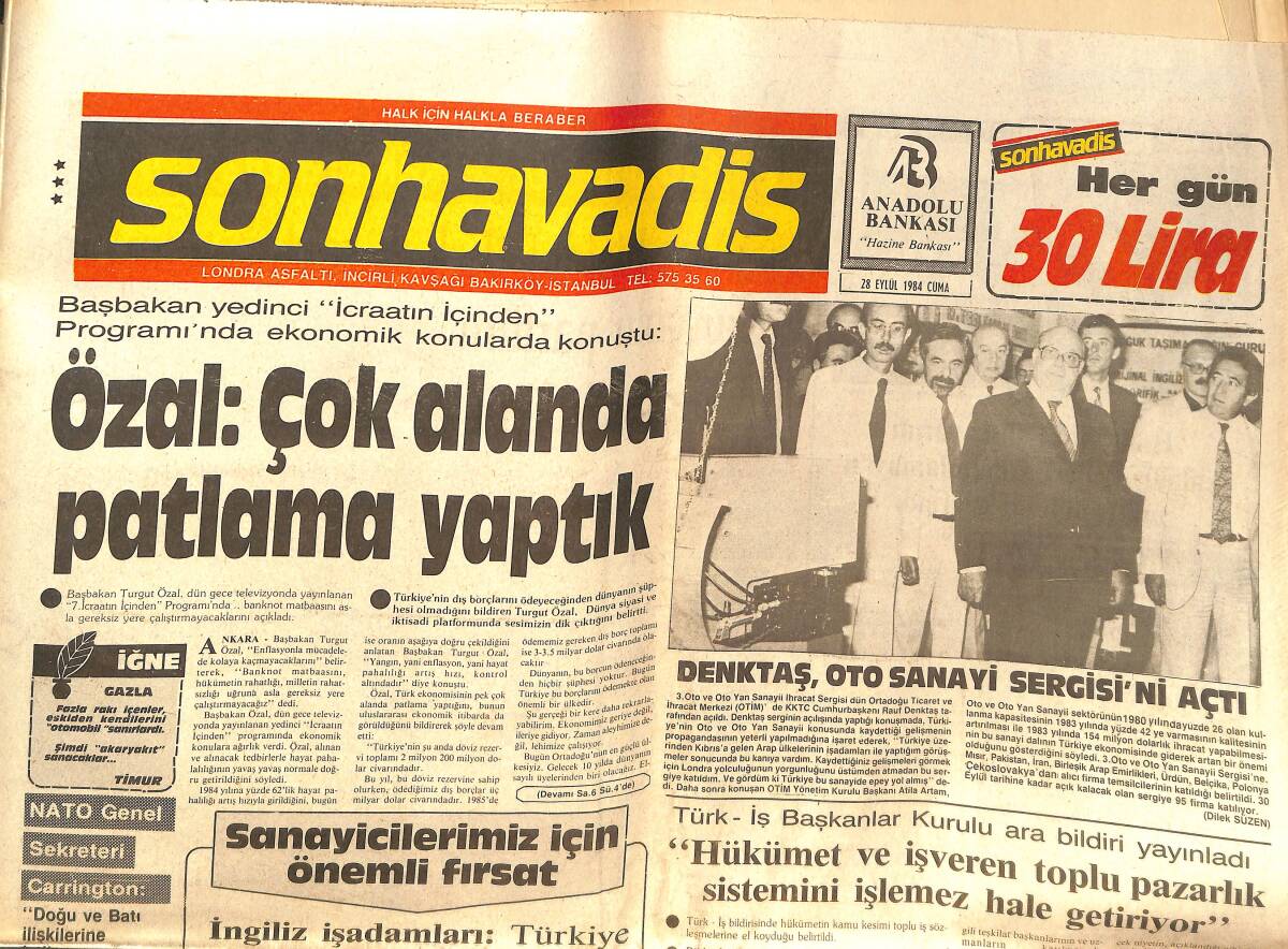 Son Havadis Gazetesi 28 Eylül 1984 - Rauf Denktaş, Oto Sanayi Sergisi'ni Açtı! - Alain Delon, Yeni Filmlerinde Hayranlarını Hayrete Düşürüyor! GZ144123 - 1