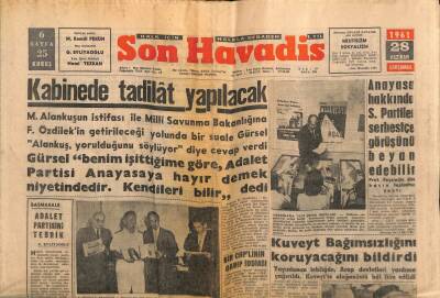 Son Havadis Gazetesi 28 Haziran 1961 - Anayasa Hakkında Sol Partiler Serbestçe Görüşünü Beyan Edebilir GZ56505 - 1