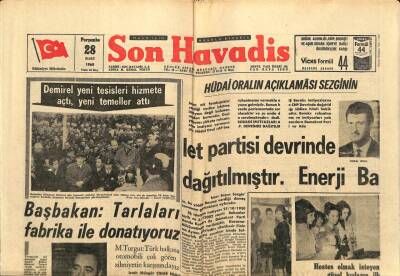 Son Havadis Gazetesi 28 Mart 1968 - Başbakan Tarlaları Fabrika İle Donatıyoruz GZ65556 - 1