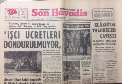 Son Havadis Gazetesi 29 Aralık 1971 - Doğuda Eşkiya Avı - GZ12850 - 2