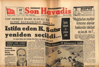 Son Havadis Gazetesi 29 Kasım 1965 - İstifa Eden K. Satır Yeniden Seçildi GZ56566 - 1