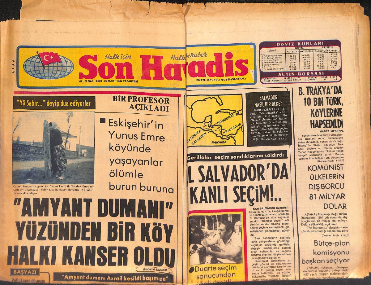 Son Havadis Gazetesi 29 Mart 1982 - El Salvador'da Kanlı Seçim - Münir Nurettin Törenle Anıldı GZ149444 - 1