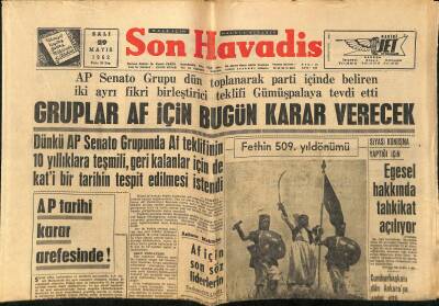 Son Havadis Gazetesi 29 Mayıs 1962 - Egesel Hakkında Tahkikat Açılıyor - AP Tarihi Karar Arefesinde ! GZ124346 - 1