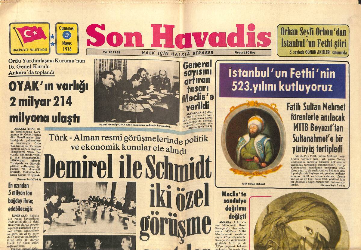 Son Havadis Gazetesi 29 Mayıs 1976 - Kemal Terzioğlu Kaçırılma Olayını Sır Gibi Saklıyor - OYAK'ın Varlığı 2 Milyar 214 Milyona Ulaştı GZ143430 - 1