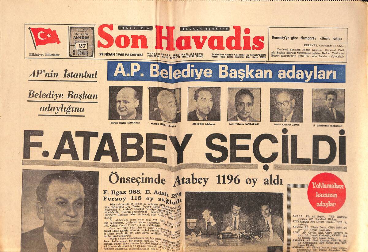 Son Havadis Gazetesi 29 Nisan 1968 - Sylvie Vartan Ölümden Kurtuldu - Fenerbahçe , Beşiktaş Engeline Takılmadı GZ158864 - 1
