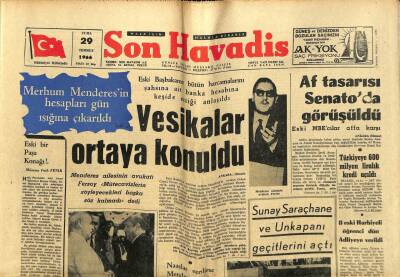 Son Havadis Gazetesi 29 Temmuz 1966 - Merhum Menderesin Hesapları Gün Işığına Çıkarıldı GZ59386 - 1