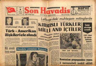 Son Havadis Gazetesi 3 Aralık 1965 - Kıbrıslı Türkler Milli And İçtiler GZ56550 - 1