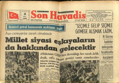 Son Havadis Gazetesi 3 Ekim 1965 - Boğaz Köprüsü Amerikada Yapıldı - Demirel Petrol Konusunda Açıklama Yaptı GZ120975 - 1