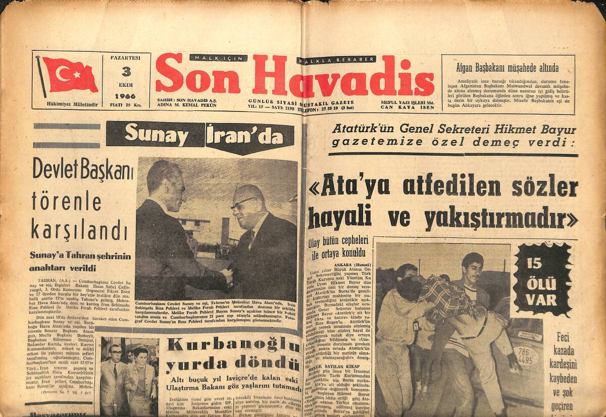 Son Havadis Gazetesi 3 Ekim 1966 - Cevdet Sunay Törenle Karşılandı - Ümit'ler, Alsancak'ta Polonya'yı Yendi: 1-0 GZ142659 - 1