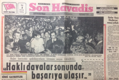 Son Havadis Gazetesi 3 Ekim 1972 - Çukurova Demireli Kucakladı - GZ12836 - 1