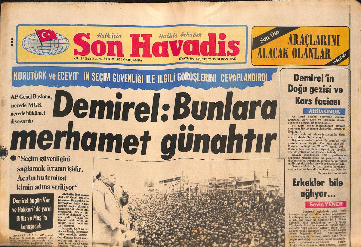 Son Havadis Gazetesi 3 Ekim 1979 - Müjde Ar'ın Makyajlı Ve Makyajsız Hali - Avrupa'da Galatasaray, Orduspor, Fenerbahçe, Trabzonspor Tur Peşinde GZ133982 - 1