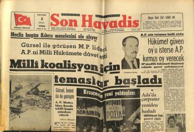 Son Havadis Gazetesi 3 Eylül 1964 - Kıbrısta Çarpışmalar Yeniden Başladı,Makarios Şartlar İleri Sürdü GZ59410 - 1
