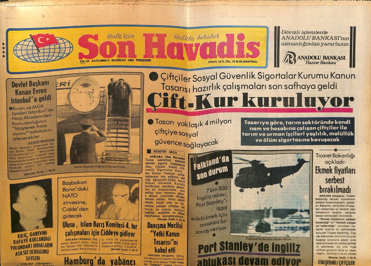 Son Havadis Gazetesi 3 Haziran 1982 - Port Stanley'de İngiliz Ablukası Devam Ediyor - Ekmek Fiyatları Serbest Bırakılmadı GZ149687 - 1