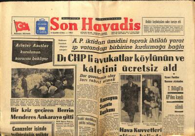 Son Havadis Gazetesi 3 Kasım 1967 - Kriz geçiren Berrin Menderes Ankaraya Gitti GZ99005 - 1