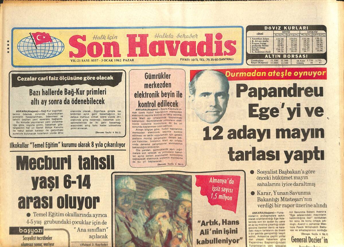 Son Havadis Gazetesi 3 Ocak 1982 - AET,Polonya'ya Ambargo Konulmasına Karşı Çıkıyor - Papandreu Ege'yi Ve 12 Adayı Mayın Tarlası Yaptı GZ142734 - 1