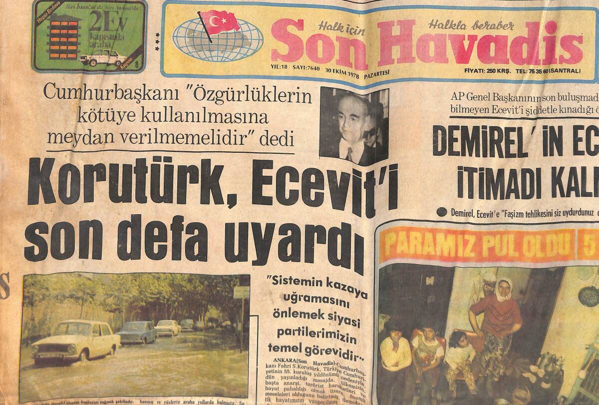Son Havadis Gazetesi 30 Ekim 1978 - Korutürk'ten Ecevit'e Son Uyarı - Almanya'da Türkeş'in Toplantısı Engellenmeye Çalışıldı GZ132783 - 1