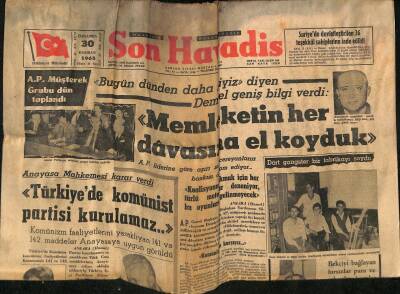 Son Havadis Gazetesi 30 Haziran 1965 - Anayasa Mahkemesi Karar Verdi Türkiyede Komünist Partisi Kurulamaz... GZ124372 - 1