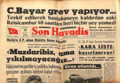 Son Havadis Gazetesi 30 Mart 1973 - Celal Bayar Açlık Grevi Yapıyor GZ99066 - 1