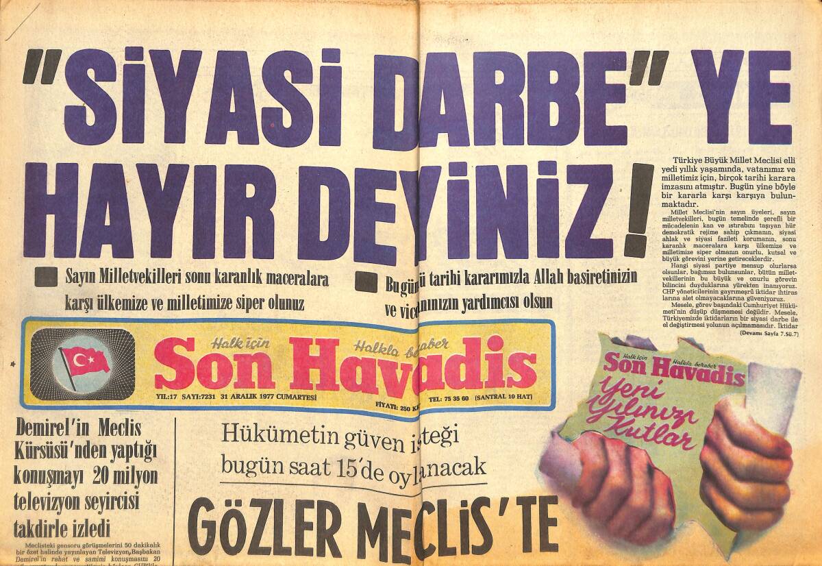 Son Havadis Gazetesi 31 Aralık 1977 - 1978'e Zeki Müren'le Giriyoruz - Siyasi Darbeye Hazır Deyiniz ! GZ142711 - 1