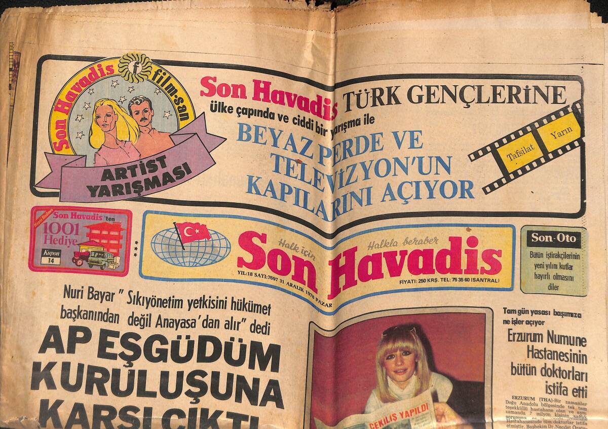 Son Havadis Gazetesi 31 Aralık 1978 - TV'de Bu Gece Cümbüş Var * Orhan Gencebay - Turistik Yerler Sabaha Kadar Denetlenecek GZ134530 - 1
