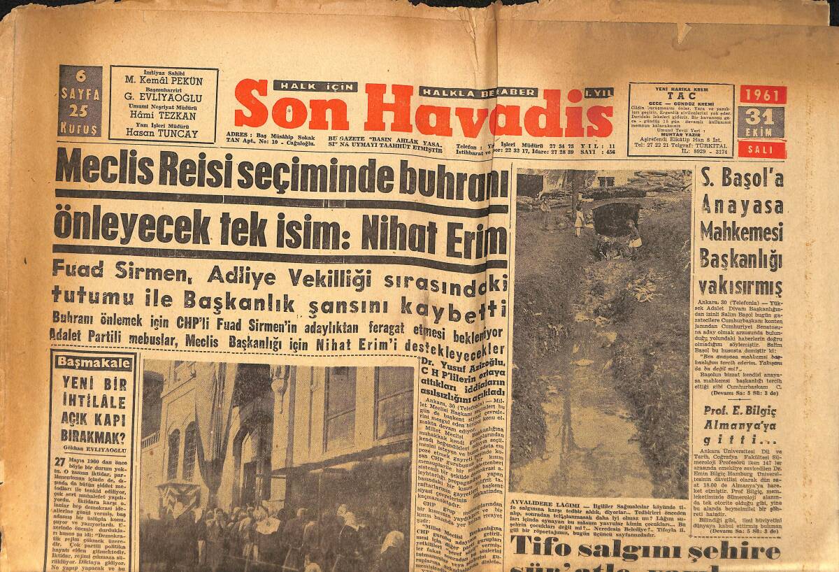 Son Havadis Gazetesi 31 Ekim 1961 - Yunan Seçimlerini Karamanlis Kazandı GZ158834 - 1