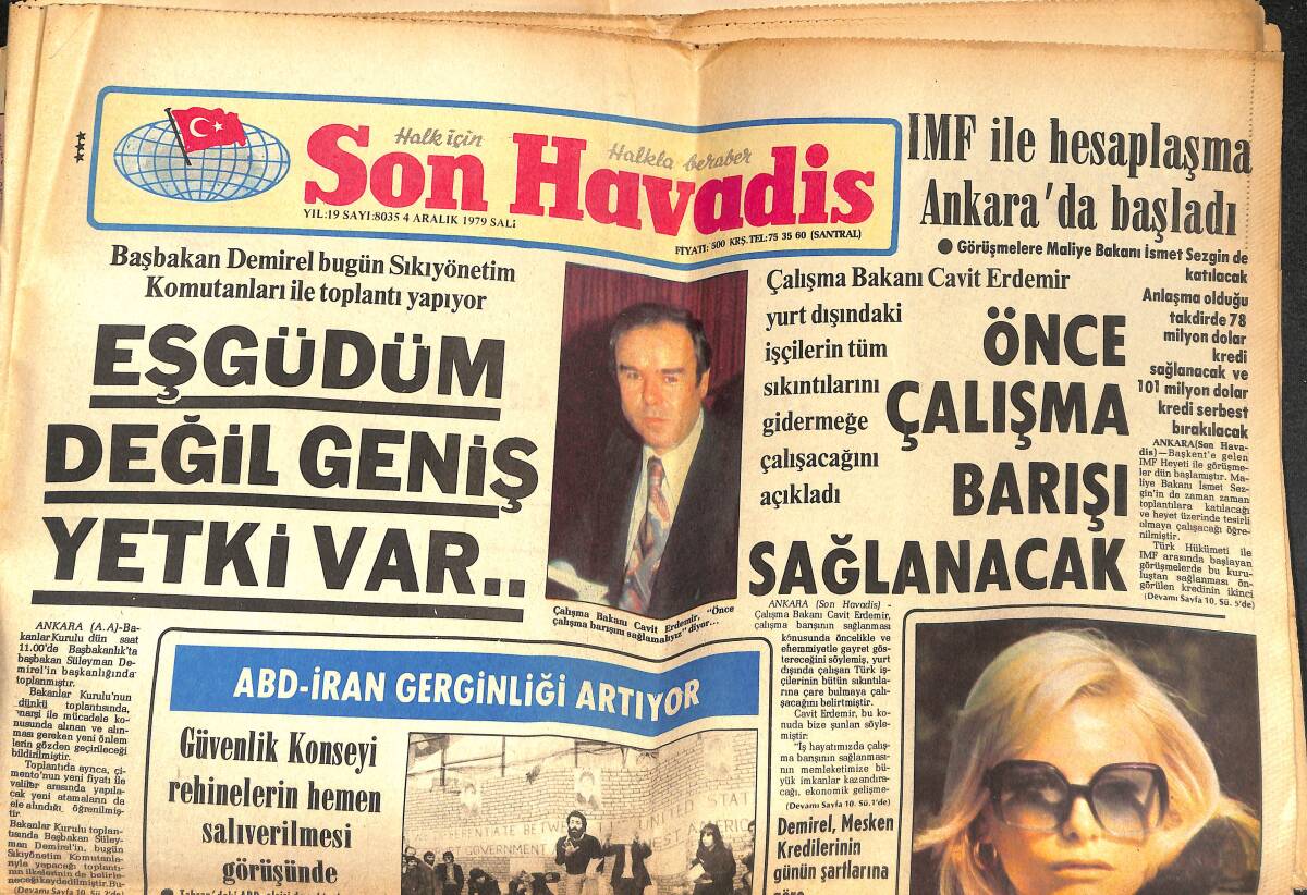 Son Havadis Gazetesi 4 Aralık 1979 - Ajda Pekkan'a Modern Folk Refakat Edecek - IMF İle Hesaplaşma Ankara'da Başladı GZ142724 - 1
