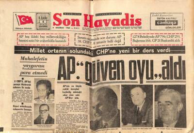 Son Havadis Gazetesi 4 Haziran 1968 - Muhalefet Şaşkınlık İçinde, İnönü Ve Ecevitin Çekilmeleri İsteniyor GZ79495 - 1