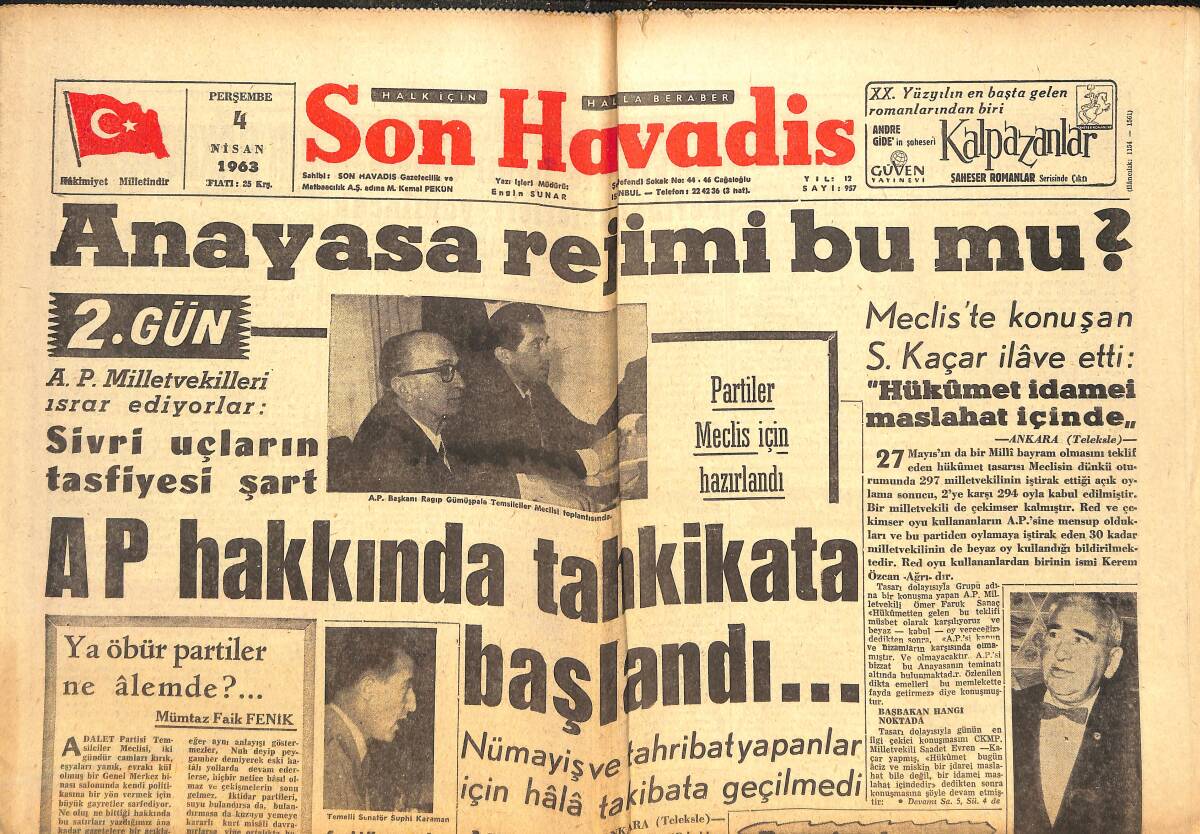Son Havadis Gazetesi 4 Nisan 1963 - Erkin Makarios'a Dün Cevap Verdi - Anayasa Rejimi Bu Mu ? GZ142712 - 1