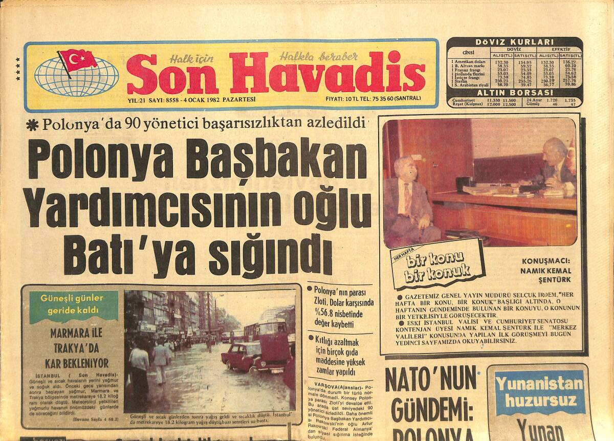 Son Havadis Gazetesi 4 Ocak 1982 - Evren Üç Balkan Ülkesine Gidecek - Polonya Başbakan Yardımcısının Oğlu Batı'ya Sığındı GZ142735 - 1